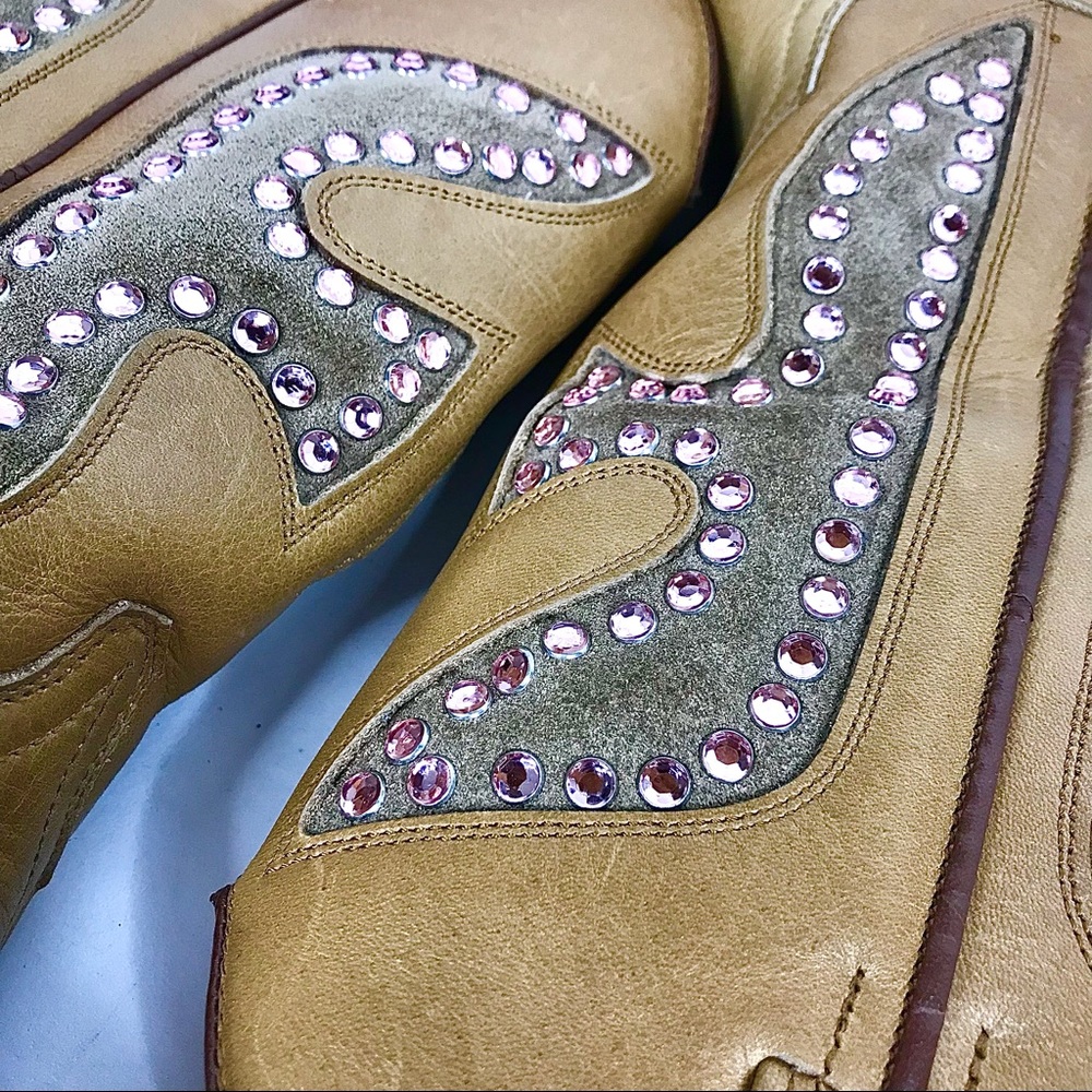 FRYE Cowboy Boots Leather Pink Rhinestone Western - Picture 7 of 14